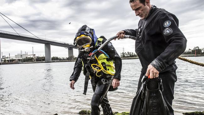 Diving under the West Gate Bridge.