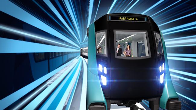 Artist Impression of a North West Metro train going to Parramatta. Source: Supplied