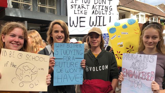 Student protesters at the climate change rally in Manly. Picture: Julie Cross.