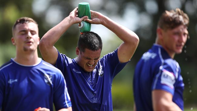 Jackson Topine during Canterbury Bulldogs NRL training at Belmore, Sydney. They are the first Sydney team back at training. Picture: Brett Costello