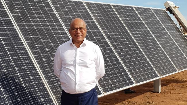 Sanjeev Gupta next to a Cultana solar plant test rig