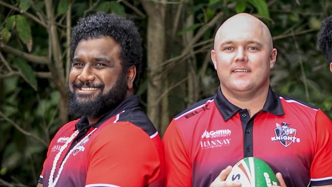 Griffith University Colleges Rugby are introducing a multi-cultural celebration day on Saturday to recognise the NINE different nationalities represented at the club. Pictured are (from left) Lesi Semi, Shaun Cole and Josh Havea. Pic Tim Marsden (GCDRU)