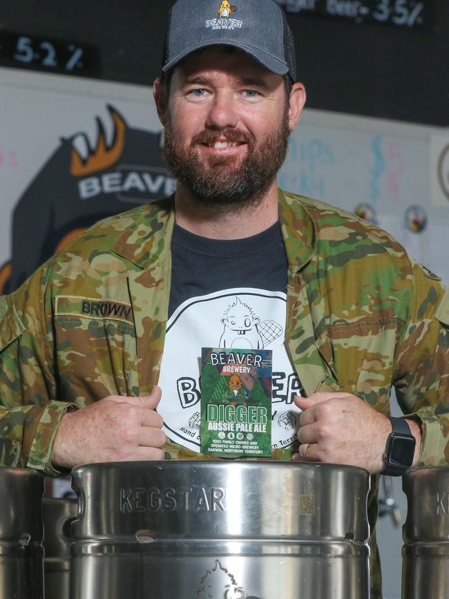 Beaver Brewery owner and 16 year army veteran Chris Brown has a special Anzac Day beer. Picture: Glenn Campbell