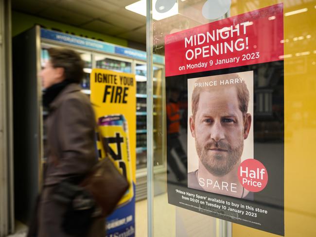 A poster advertising the launch of Prince Harry's memoir in London. Picture: Leon Neal (Getty Images)