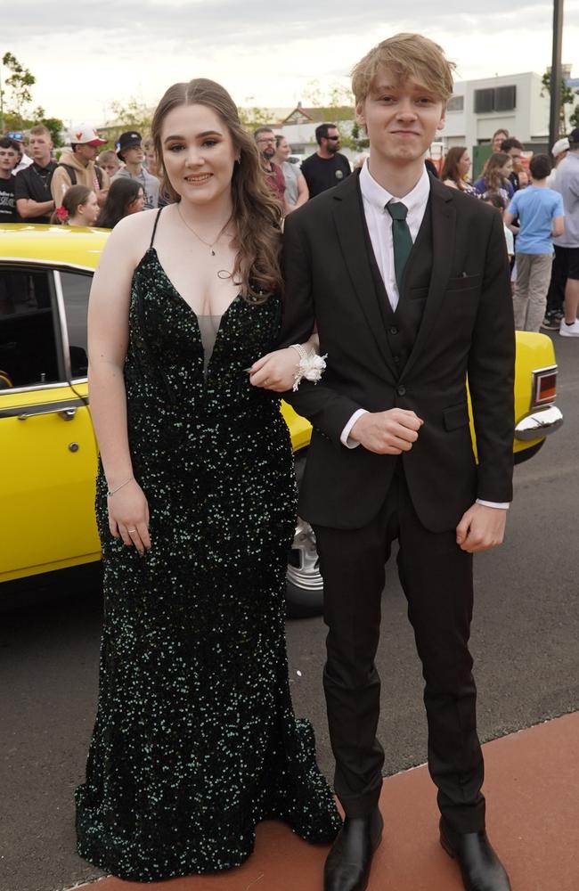 Adelle Hyland and Ethan Buckle arriving at the 2023 Kingaroy State High School formal.