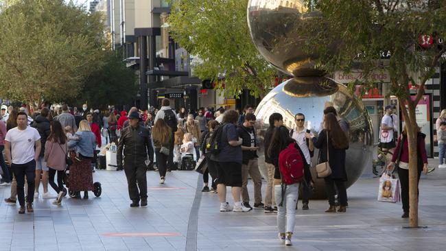 A Saturday afternoon in Rundle Mall in mid-May. Picture: Emma Brasier