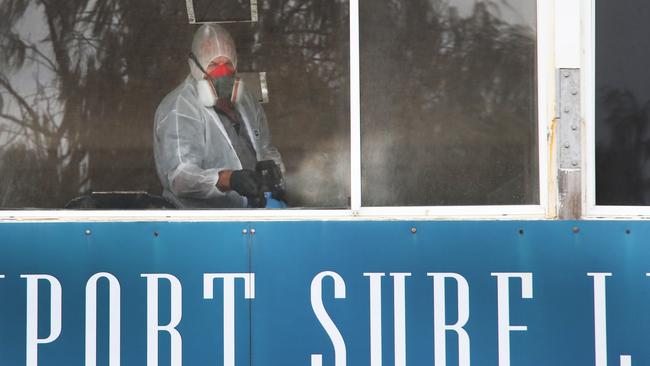 Covid deep cleaning at the Southport Surf Life Saving Club Nippers building. Picture: Glenn Hampson