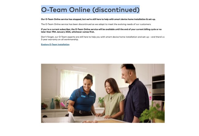 Optus has discontinued its O-Team Online service. Picture: Optus website