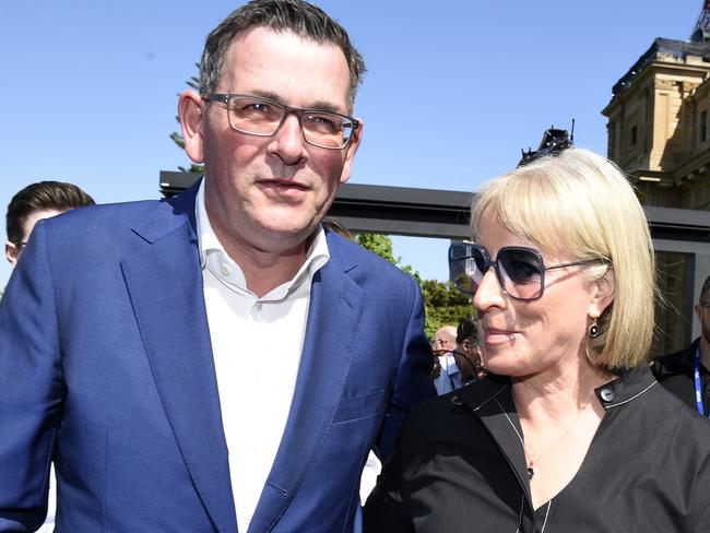 MELBOURNE, AUSTRALIA - NewsWire Photos SEPTEMBER 26, 2023: Victorian Premier Daniel Andrews leaves a press conference with his wife Catherine after announcing his resignation. Picture: NCA NewsWire / Andrew Henshaw