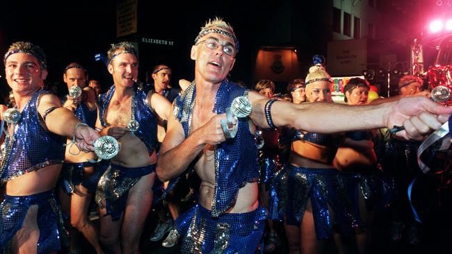 Combination marchers during the millennium Mardi Gras street parade in Sydney. Picture: Steve Morenos