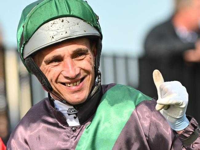 MELBOURNE, AUSTRALIA - MAY 04: Paul Gatt riding Title Fighter after winning Race 4, the Sportsbet Bet With Mates Handicap during Melbourne Racing at Caulfield Racecourse on May 04, 2024 in Melbourne, Australia. (Photo by Vince Caligiuri/Getty Images)