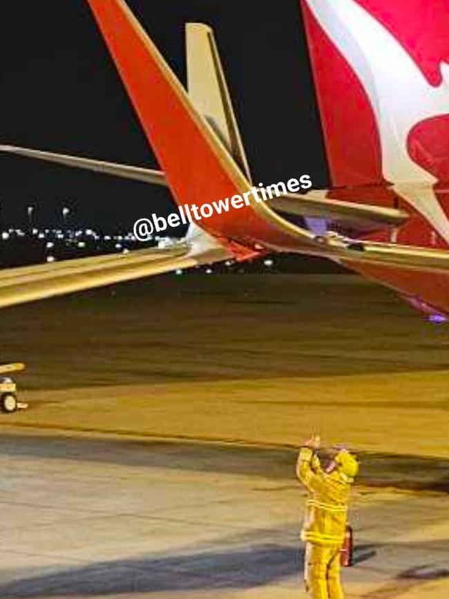 Photos posted to X, formerly Twitter, showed the minor collision between two Qantas 737s at Perth Airport on Sunday evening. Picture: X