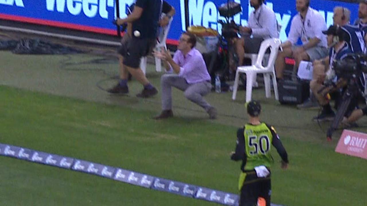 Tom Morris catches a six in the crowd off the bat of Mohammad Nabi.