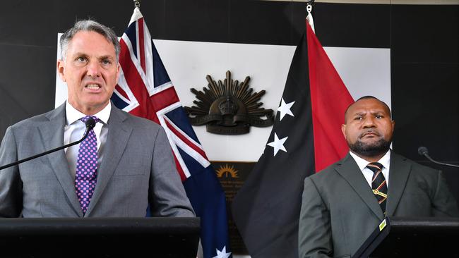 Australian and PNG defence ministers Richard Marles and Billy Joseph in Brisbane on Thursday. Picture: John Gass/NCA NewsWire