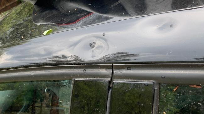 Thousands of cars suffered substantial damage from the hail, including this one in Warrandyte.