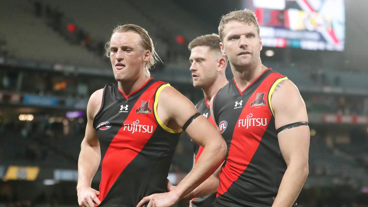 Mason Redman (left) and Jake Stringer look dejected after a loss. Picture: Michael Willson