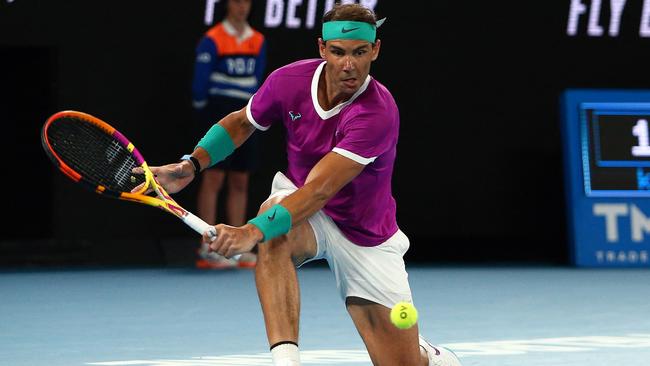 Rafael Nadal hits a return against Daniil Medvedev Picture: AFP