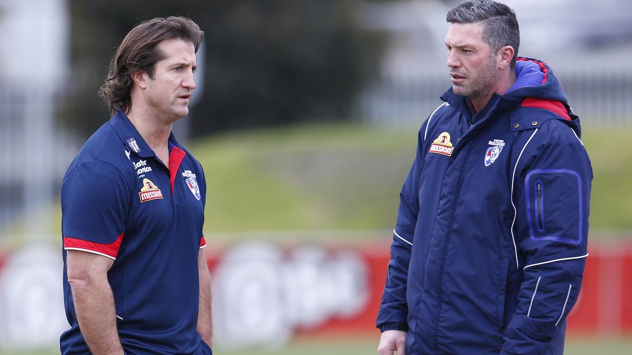 Western Bulldogs training at Whitten Oval. Coach Luke Beveridge and assistant Rohan Smith. Pic: Michael Klein