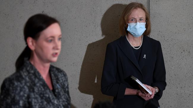 Health Minister Yvette D'Ath and chief health officer Dr Jeannette Young. Picture: Dan Peled