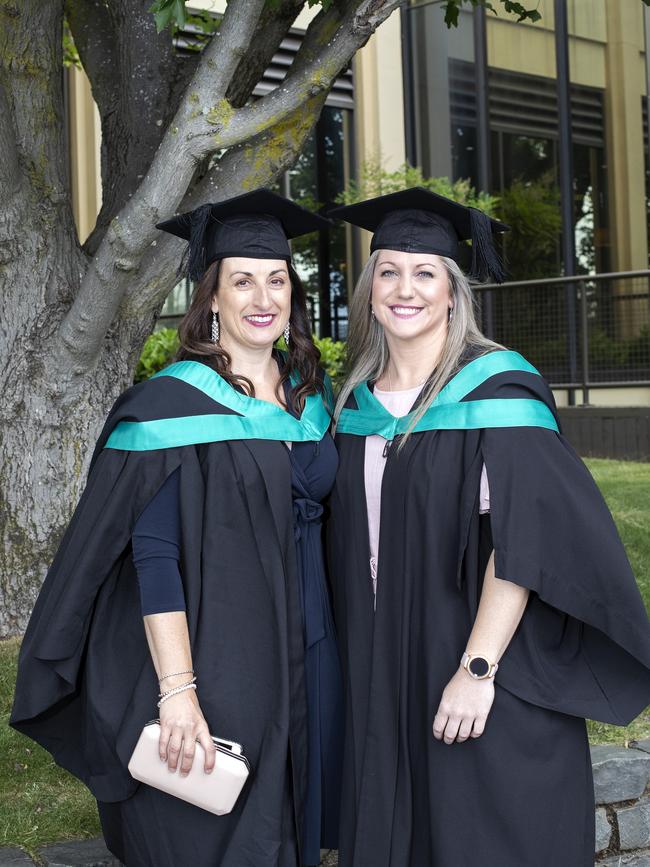 Tania Mitchell and Erin Butler at the UTAS Graduation at Launceston. PICTURE CHRIS KIDD