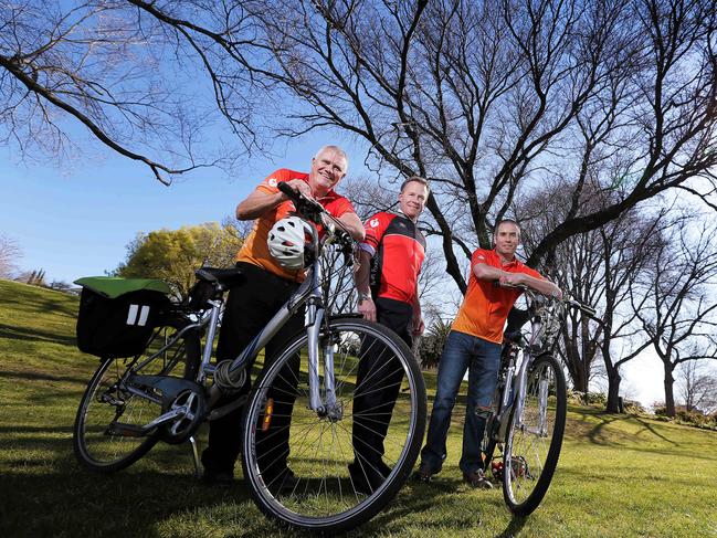 Heart Foundation CEO Graeme Lynch, Premier Will Hodgman and cyclist Jeremy Scott, Heart Foundation ambassador. Preview of tomorrow's Heart Foundation breakfast.