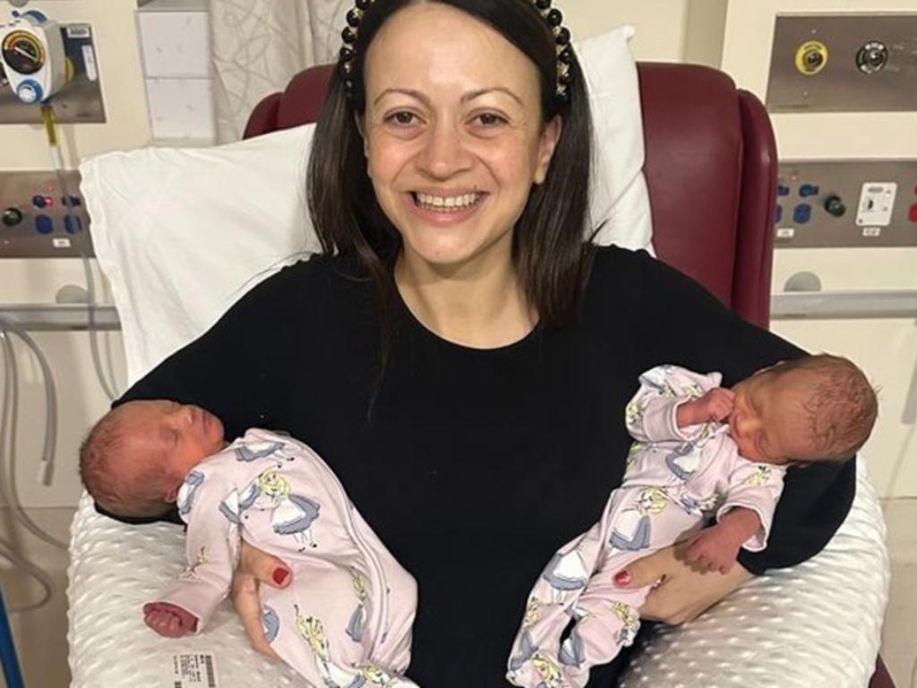 Caterina Mete with her twins Dolly and Gigi, who wiggled their way into the world on June 25.