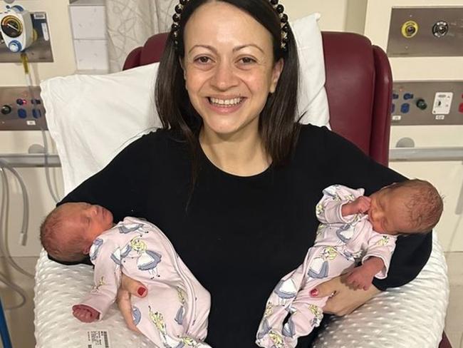 Caterina Mete with her twins Dolly and Gigi, who wiggled their way into the world on June 25.