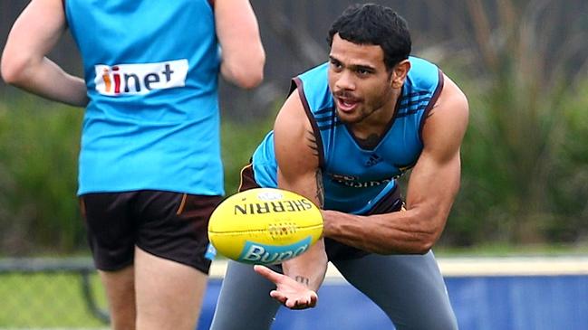 Hawthorn training at Waverly. Cyril Rioli goes through his paces at training today ahead of the Hawks clash with Port Adelaide on Saurday . Pic: Michael Klein.