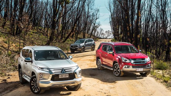 The Ford Everest, Mitsubishi Pajero Sport and Isuzu MU-X. Picture: Thomas Wielecki.