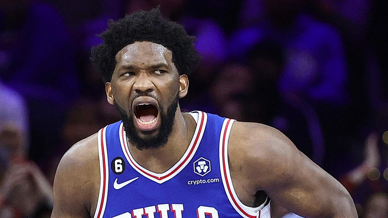 PHILADELPHIA, PENNSYLVANIA - JANUARY 30: Joel Embiid #21 of the Philadelphia 76ers reacts during the fourth quarter against the Orlando Magic at Wells Fargo Center on January 30, 2023 in Philadelphia, Pennsylvania. NOTE TO USER: User expressly acknowledges and agrees that, by downloading and or using this photograph, User is consenting to the terms and conditions of the Getty Images License Agreement. Tim Nwachukwu/Getty Images/AFP (Photo by Tim Nwachukwu / GETTY IMAGES NORTH AMERICA / Getty Images via AFP)