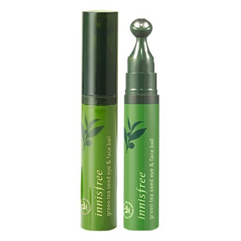 I’m obsessed with this green tea roller ball. It soothes and massages my shopping bags and leaves me fresh as. Picture: Supplied