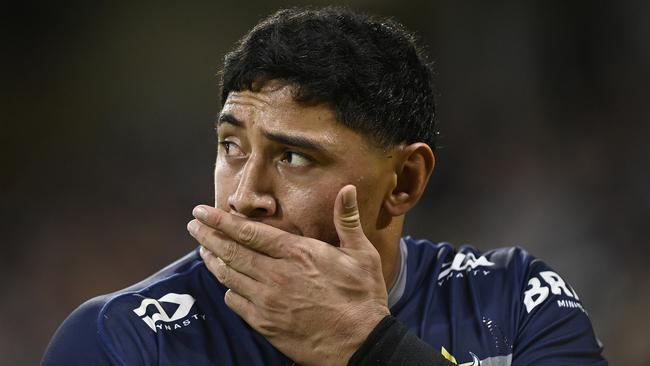 Jason Taumalolo was denied a crucial try against the Sharks. Picture: Ian Hitchcock/Getty Images