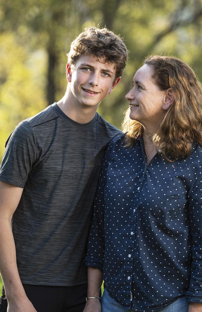 Fifteen-year-old Mitchell Wilkes, pictured with mum Lisa Wilkes, has a degenerative eye condition that could leave him blind in his 20s, Thursday, October 17, 2024. Picture: Kevin Farmer