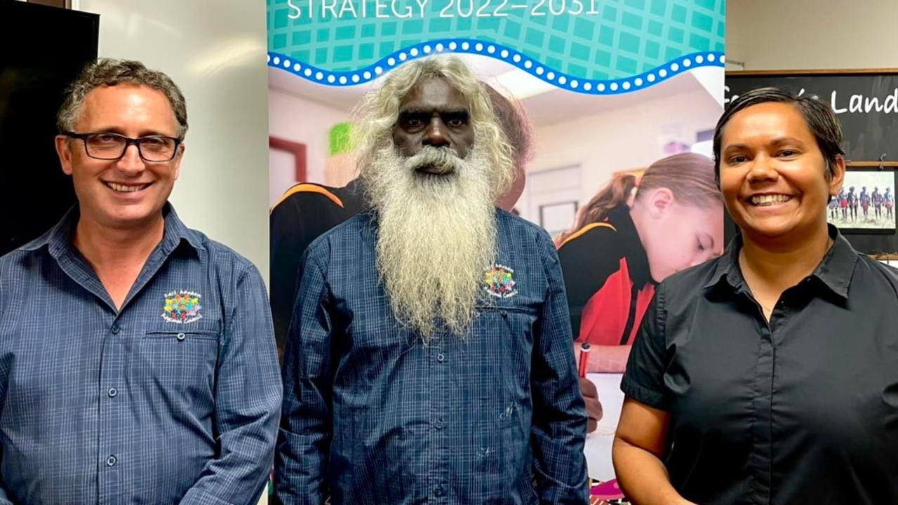 East Arnhem Regional Council CEO Dale Keehne, president Lapulung Dhamarrandji, and then Local Decision Making Minister Selena Uibo, who alongside her colleague Chansey Paech, pulled the trigger earlier in 2024 to formalise the creation of Groote Archipelago Regional Council. Picture: Facebook