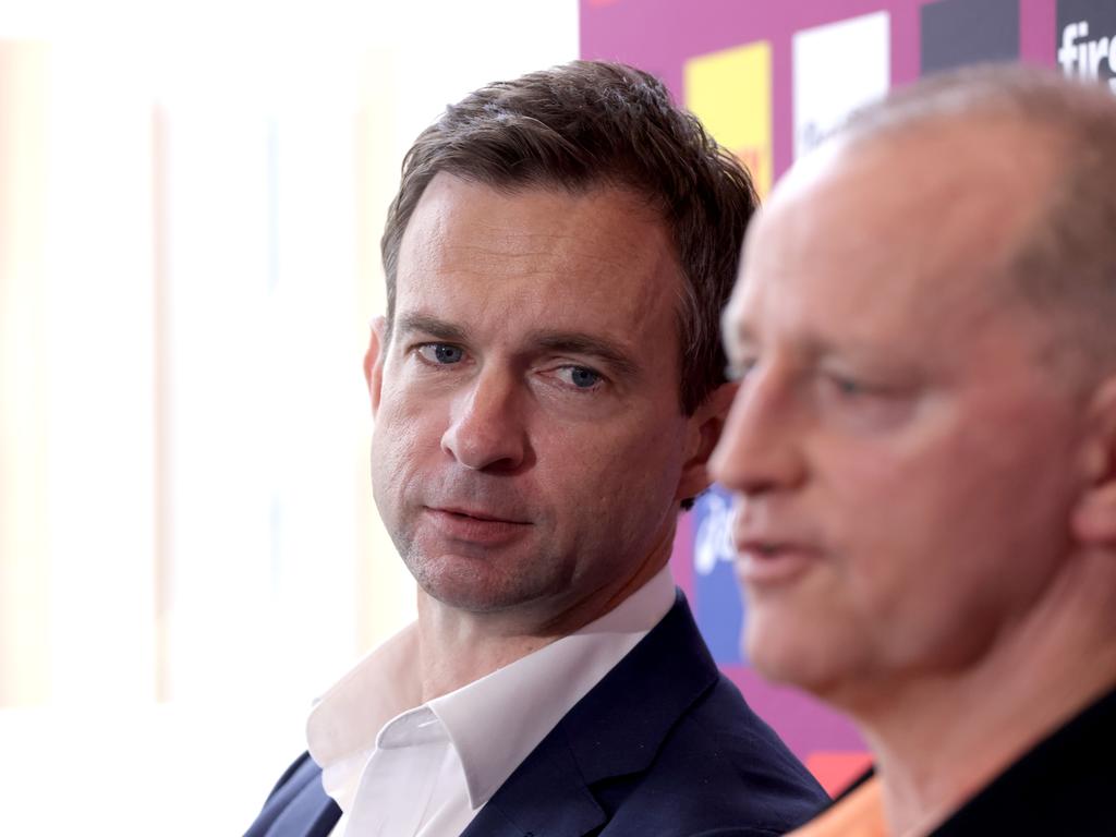 Brisbane Broncos CEO Dave Donaghy (left) has held a summit with club powerbrokers as the club plots its return to premiership contention. Picture: Steve Pohlner