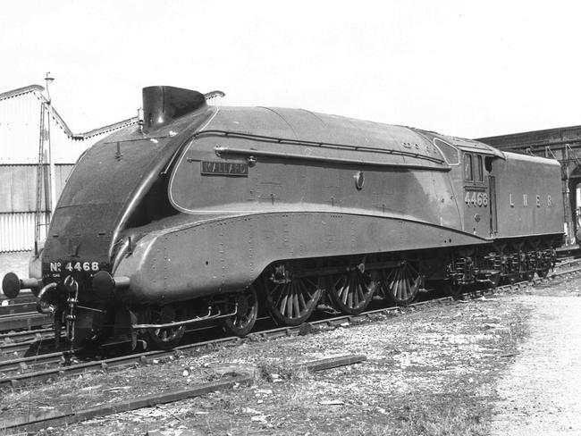 The Mallard, the world record speed record holder for steam trains, heading from a London transport museum to a museum in York in April 1975. Central Press Photo