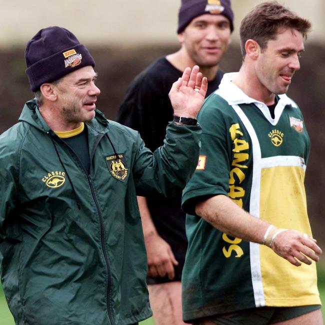 Brad Fittler (R) with coach Chris Anderson (L) in 2000.