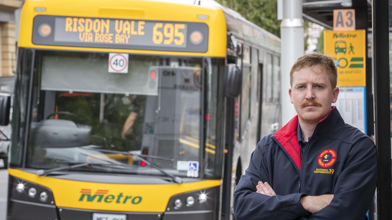 Australian Manufacturing Workers Union state organiser Jacob Batt at the Elizabeth Street bus mall, Hobart. Picture: Chris Kidd