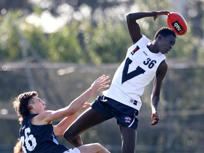 High-leaping Andrew in action for Vic Country in this year’s U19 Challenge game. Picture: Michael Klein