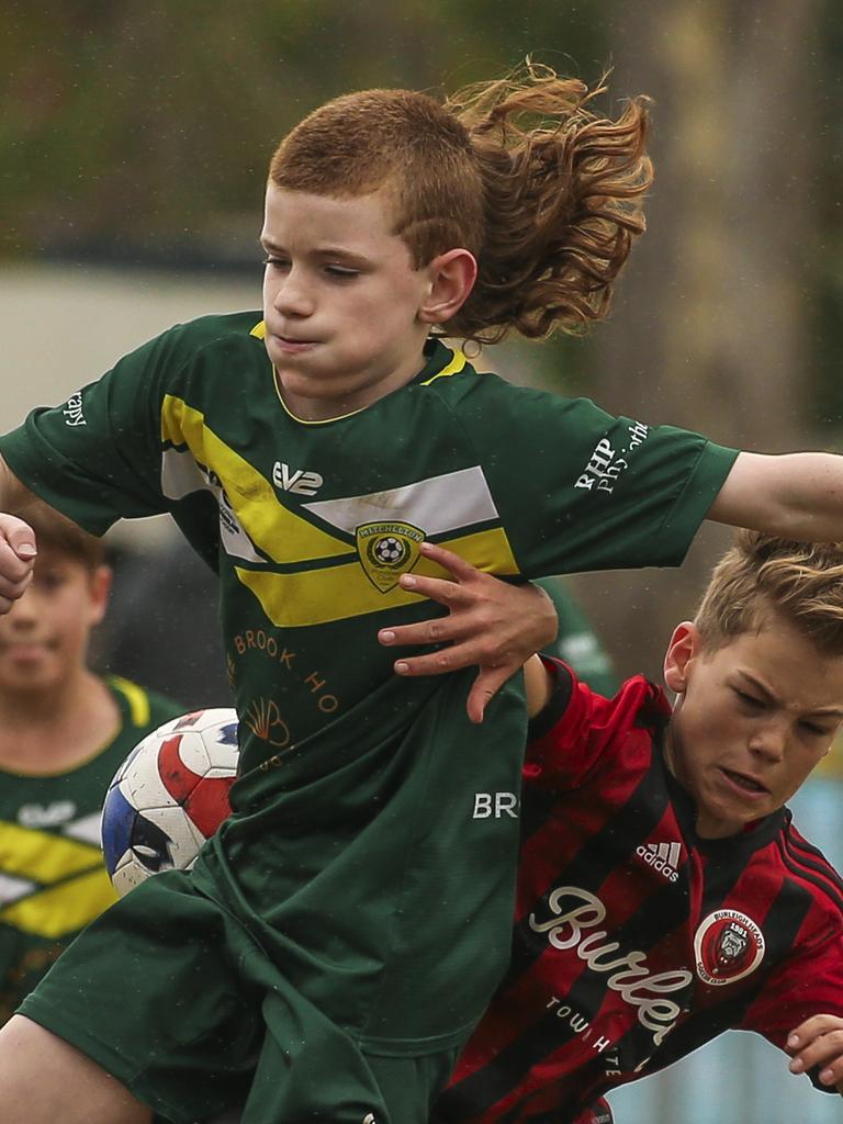 PRINT EDIT U/10Ã•s Michelton FC V Burliegh in the Premier Invitational Football Carnival at Nerang. Picture: Glenn Campbell