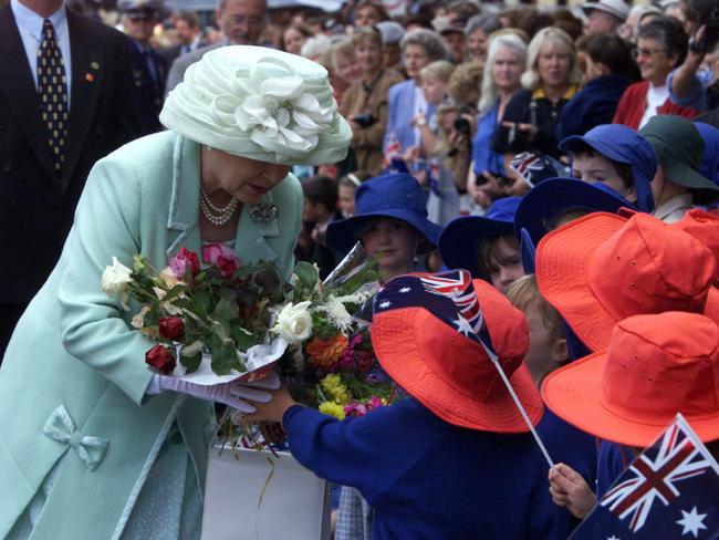 Queen Elizabeth II during walkabout in Salamanca Place in Hobart, in 2000.