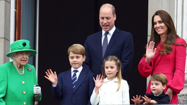 Prince William’s gang hangs out with the Queen. Picture: Hannah McKay/AFP