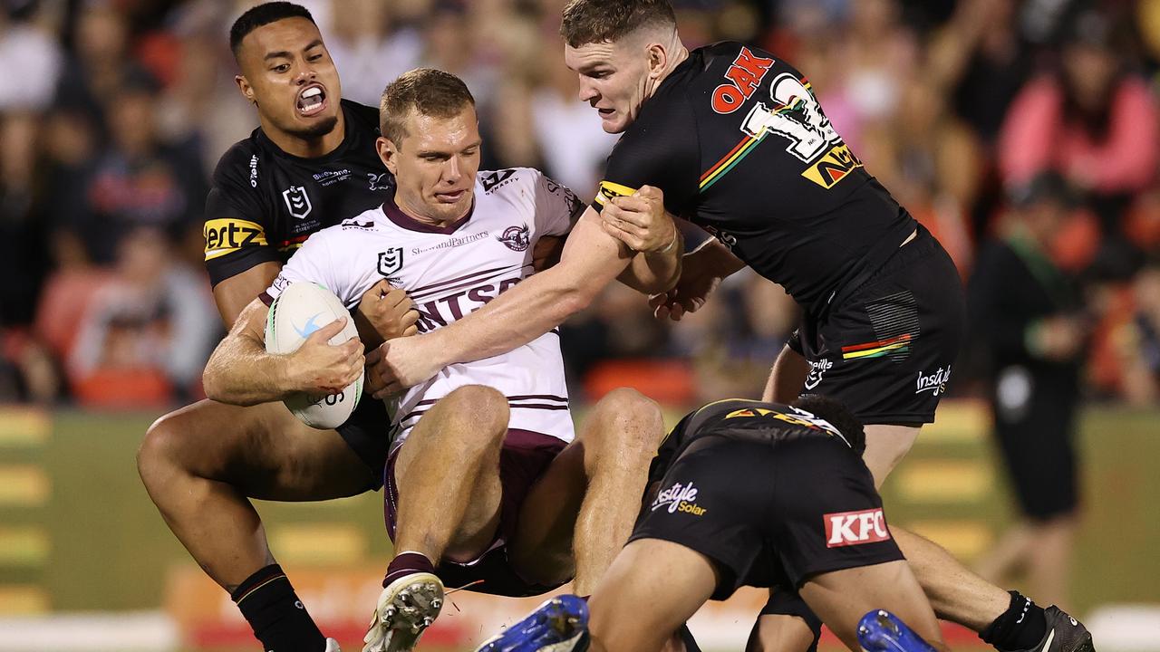 Turbo gets stopped in his tracks by Penrith. (Photo by Cameron Spencer/Getty Images)