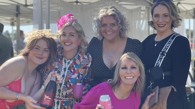 Cassidy Dahlenburg, Camille Theuerkauf, Morgan Nesbitt, Maree Sawtell and Mandy Sawtell at the Gympie Races on June 15, 2024.