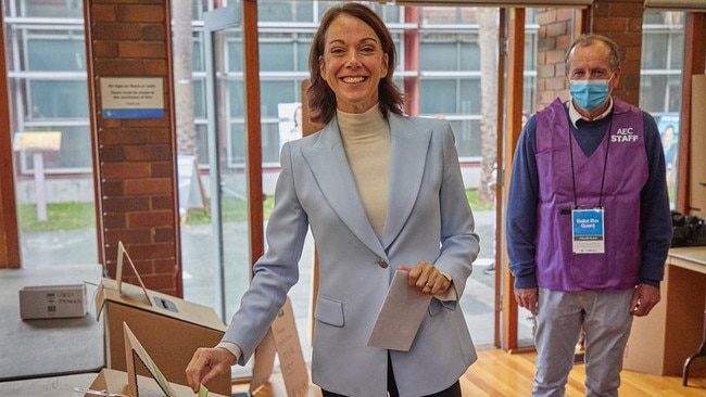 Sophie Scamps voting at Mona Vale Public School. Picture: Supplied