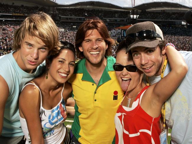 Channel V presenters Danny Clayton, Maya Jupiter, Andrew G, Yumi Stynes and James Mathison.