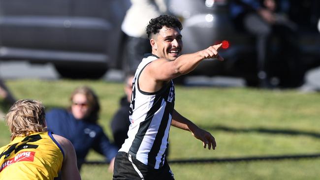 VFL Round 12. Southport Sharks v Sandringham Zebras. Saturday, June 11 2022. Southport's Michael Selsby celebrates. Photo: Deion Menzies / Highflyer Images