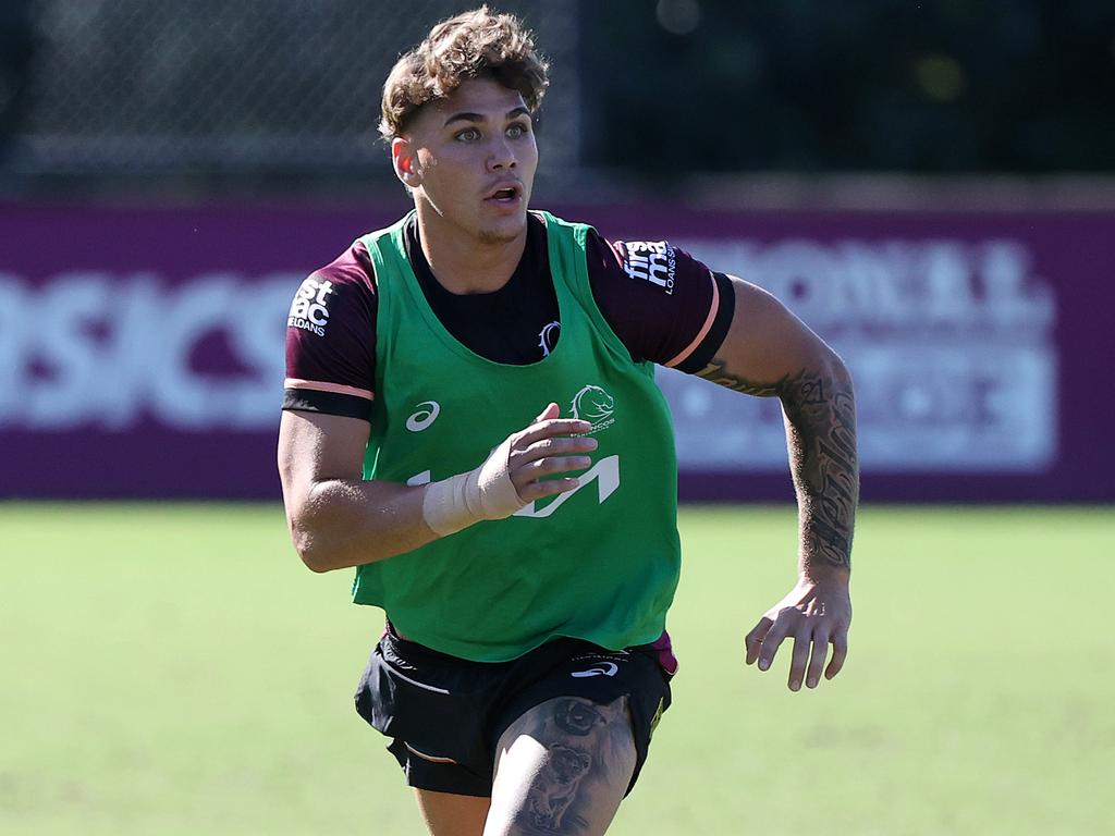 Reece Walsh was the first Bronco back to training ahead of Brisbane’s official pre-season launch. Picture: Nigel Hallett