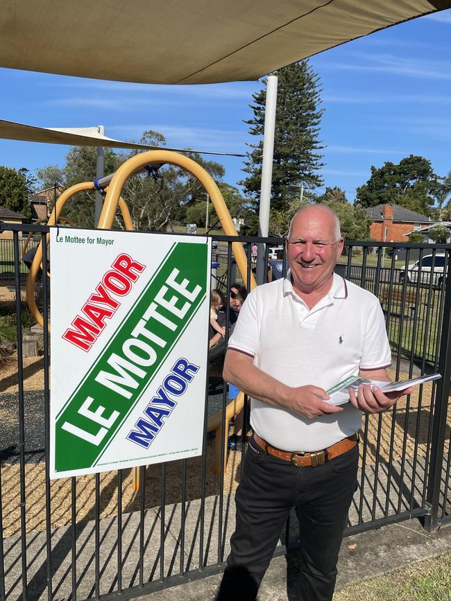 Cr Paul Le Mottee in mayoral race for Port Stephens Council at Fern Bay polling booth