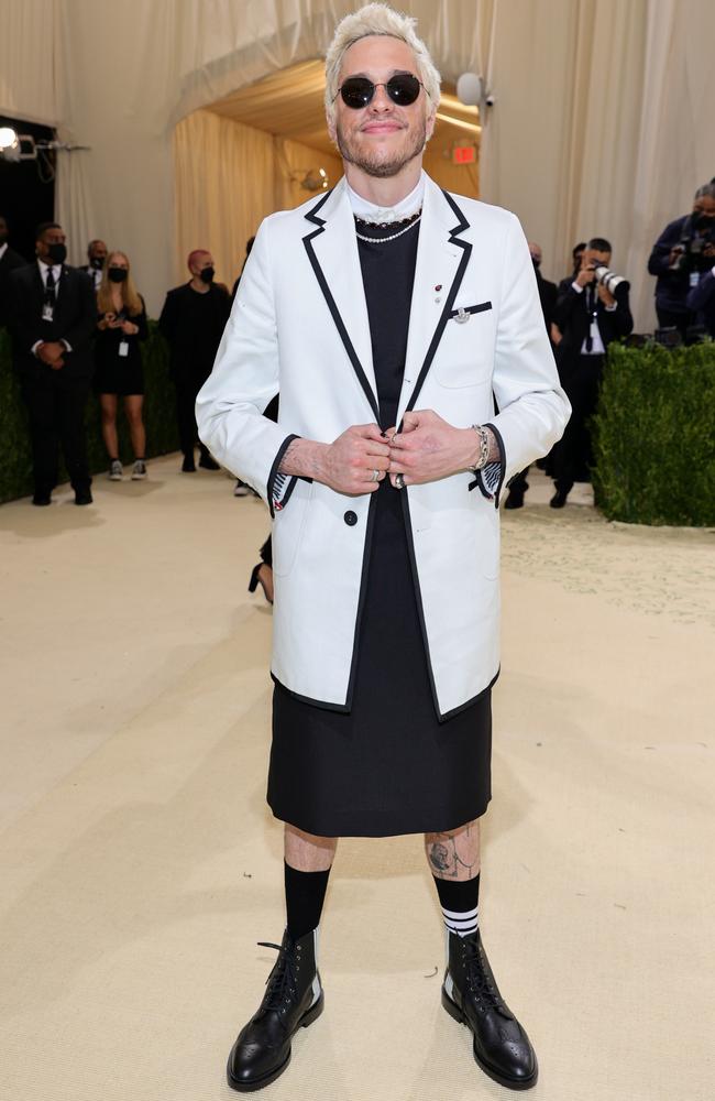 Pete Davidson, wearing Thom Browne, at the 2021 Met Gala. Picture: Getty Images